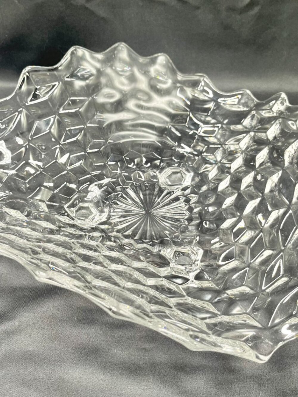 Vtg Fostoria American Clear #2056,3-Toed Tricorn/Tricorner Pressed Glass Bowl